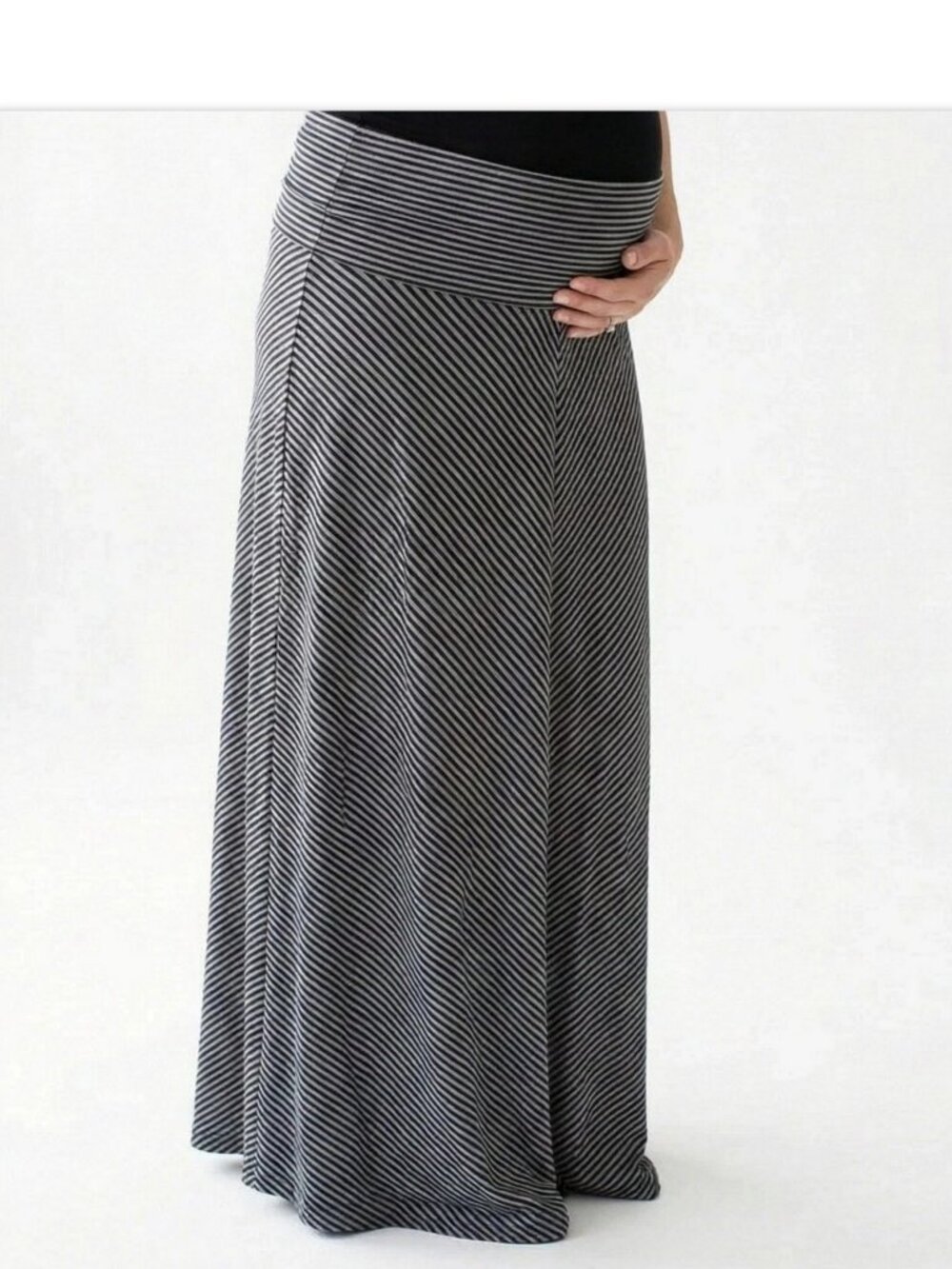Old Navy Maternity M Medium Womens Blue White Stripe Maxi Skirt Stretch